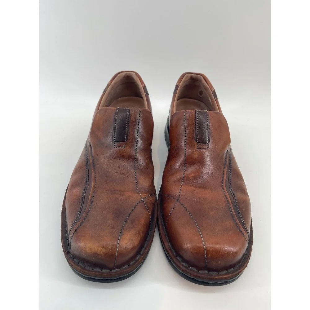 Clarks Mens Brown Leather Slip On Loafers Bicycle Toe Shoes 70846 Size 12M